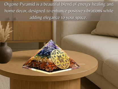 Amazing Gemstone Large Orgone Pyramid | Natural Chakra Pyramid Crystal | Star of David Orgonite Pyramid | Organ Pyramids Positive Energy Healing