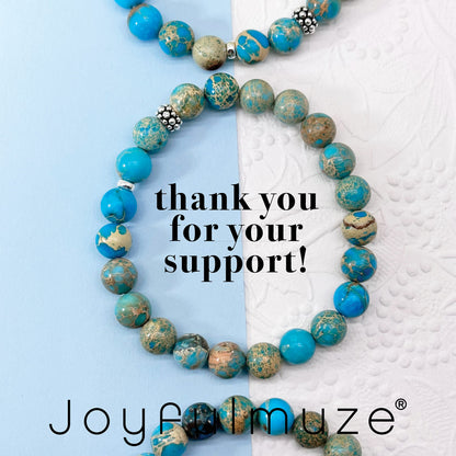 Joyfulmuze Handmade Stretch Bracelet, Genuine Turquoise Emperor Round Jasper, Premium Jewelry for Women Man Girls, Grounding Strength and Stability Stone, Sterling Silver Beads (Turquoise-Jasper-8mm)