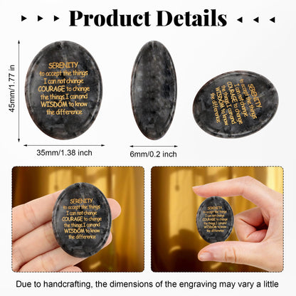 QINJIEJIE Serenity Prayer Black Labradorite Worry Stones Healing Crystals Engraved Inspirational Stones Anxiety Relief Items Sobriety Gifts Encouragement Gifts for Women Men
