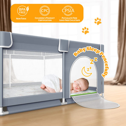 VANCLE Baby Playpen with Mat 50x50 Inch, Playpen for Babies and Toddlers, Playard for Kids Safety Play Yard Indoor & Outdoor Baby Fence Activity Center (50"x50", Gray)