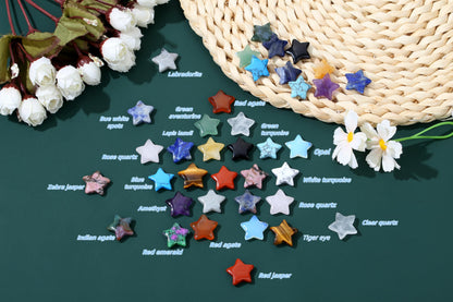 QINJIEJIE 20PCS Crystals Star Stone Healing Crystal Set Mini Crystal Stars Worry Stones Bulk Chakra Crystal Cute Pocket Star Gemstones for Meditation Balancing DIY Jewelry Star Stones Gifts for Women Stocking Stuffers