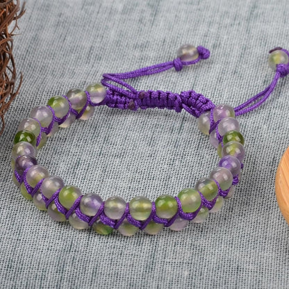 MASSIVE BEADS Natural Chakra Healing Power Crystals Macrame Bracelet Yoga Double Layer Stone Beads Gemstone Meditation Relax Anxiety Bangle for Unisex Women Men (Gradient Purple Green Jade, 6mm)