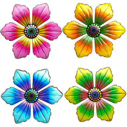 LITIALLY 4PCS Metal Flowers Outdoor Decor, 6 Inch Garden Wall Art Decorative, Metal Flower Outdoor Wall Sculptures Hanging Indoor Outdoor Home, Garden