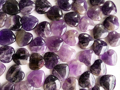 Loveliome 4 Pcs Natural Amethyst Love Heart Pocket Stone Healing Chakra Worry Stone(1 Inch)