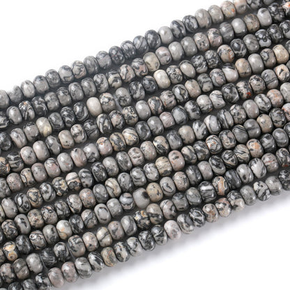 76pcs 5x8mm Natural Stone Gray Map Jasper Rondelle Spacer Loose Beads Abacus Disk Stone Round Loose Gemstone Beads for Jewelry Making DIY Bracelet Necklace
