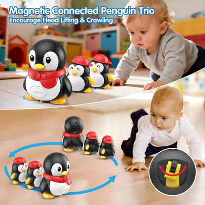 Baby Toys 6-12 Months Musical Dancing Talking Penguin Tummy Time Toys Set Mama and Babys, Light Up Crawling Repeating Words Interaction Newborn Infant Toddler Toys Birthday Easter Gifts for Kids