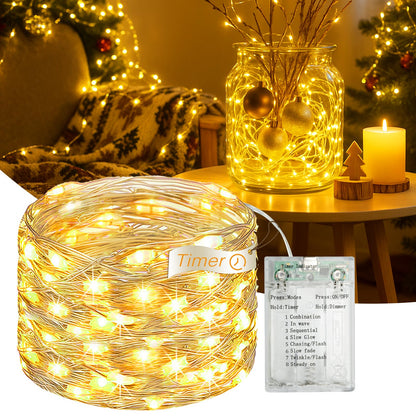 Fairdeer 16FT 50 LED Fairy Lights Battery Operated with Timer, 8 Modes USB Mini Twinkle Light, Small String Lights for Tree Wreath Vase Bedroom DIY Holiday Wedding Mothers Day Decorations-Warm White