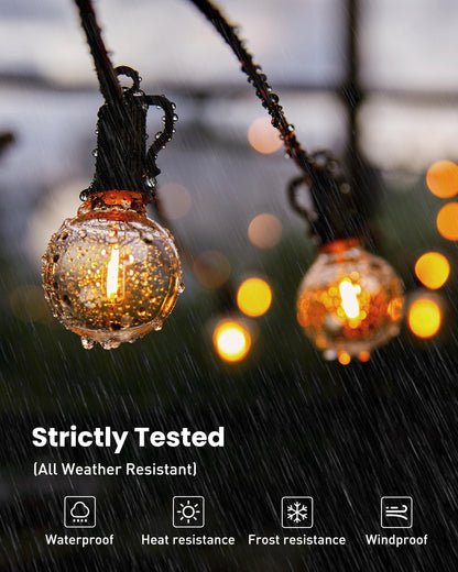 Brightown Outdoor String Lights 29 Feet G40 LED Patio Lights, Plug-in, 13 Plastic Edison Bulbs(1 Spare), Waterproof Connectable Hanging Light for Backyard Porch Balcony Party Decor, E12 Base, Black