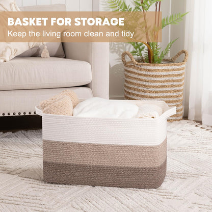 OIAHOMY Extra Large Blanket Basket, 95L Woven Storage Basket, Cotton Rope Toy Bin for Baby Room, Container for Storage in Living Room, 24''×17''×14'', Gradient Brown