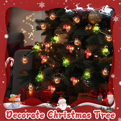 Coquimbo Christmas Lights Decorations, 10FT 30LED Christmas Tree Snowman Crutch String Lights for Home Party Indoor Outdoor Xmas Festive Holiday Decorations