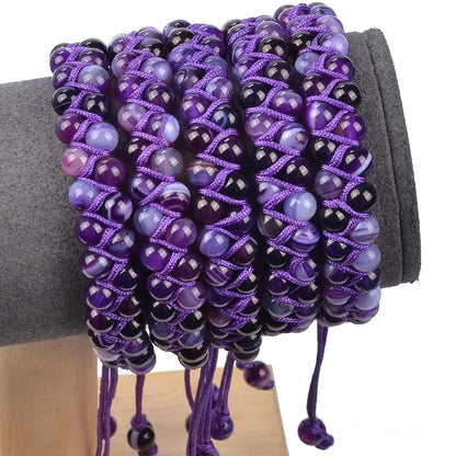 MASSIVE BEADS Natural Chakra Healing Power Crystals Macrame Bracelet Yoga Double Layer Stone Beads Gemstone Meditation Relax Anxiety Bangle for Unisex Women Men (Purple Strip Agate, 6mm)