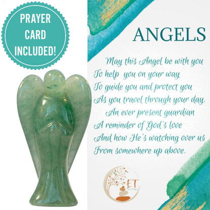 Earth Therapy Original Pocket Guardian Angel with Serenity Prayer Card - Green Aventurine Healing Stone Figurine - Bless Yourselves and Your Loved Ones