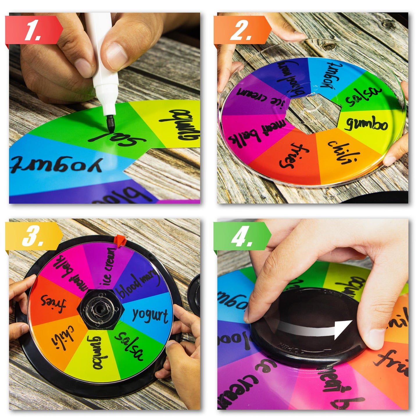 Novelty Place 10 Inch Spinning Prize Wheel - Tabletop Double Sided 8/16 Slot Spinner Card, Dry Erase Marker, Ideal for Family Gatherings, Fortune Games, Carnivals, Trade Show, and Promotional Events