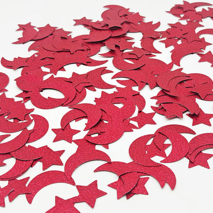 CC wonderland zone Red Glitter Star Moon Confetti, 200Pcs 1.2 Inch Double Sided Shiny Table Scatter for Ramadan Eid Wedding Baby Shower Birthday Party Decorations