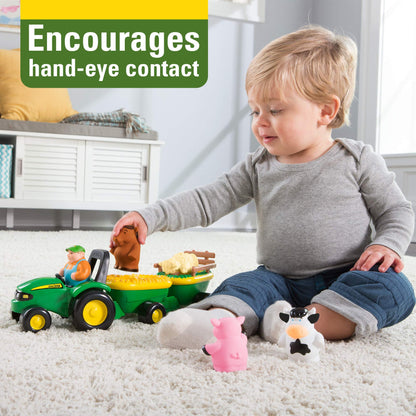 TOMY John Deere Animal Sounds Hayride Musical Tractor Toy - Musical Hayride Toddler Toys - Includes Farmer Figure, Tractor, and 4 Farm Animals - Toddler Music Toys - Ages 12 Months and Up