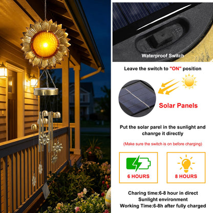 LOVERUIS Sunflower Solar Wind Chimes-Solar Lights Outdoor with Wind Chimes, Sunflower Gifts for Women Mom Grandma, Garden Decor for Patio Yard Pathway, Hanging Solar Lantern Wind Chimes