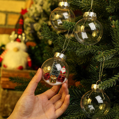 Wettarn 50 Pcs 2.36 Inch Christmas Plastic Fillable Ornaments, Transparent DIY Craft Rainbow Ball with Lid and Rope, Xmas Hanging Ornament for Party Wedding Home Decor (Clear)