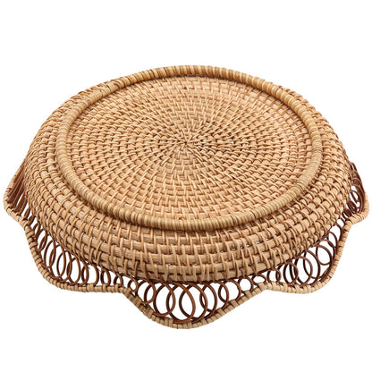 KEILEOHO 2 PCS Rattan Fruit Basket, Rattan Fruit Bowl for Serving, Woven Bread Basket for Bread, Vegetables, Kitchen Tabletop Display, 11.8 x 2.36 Inch