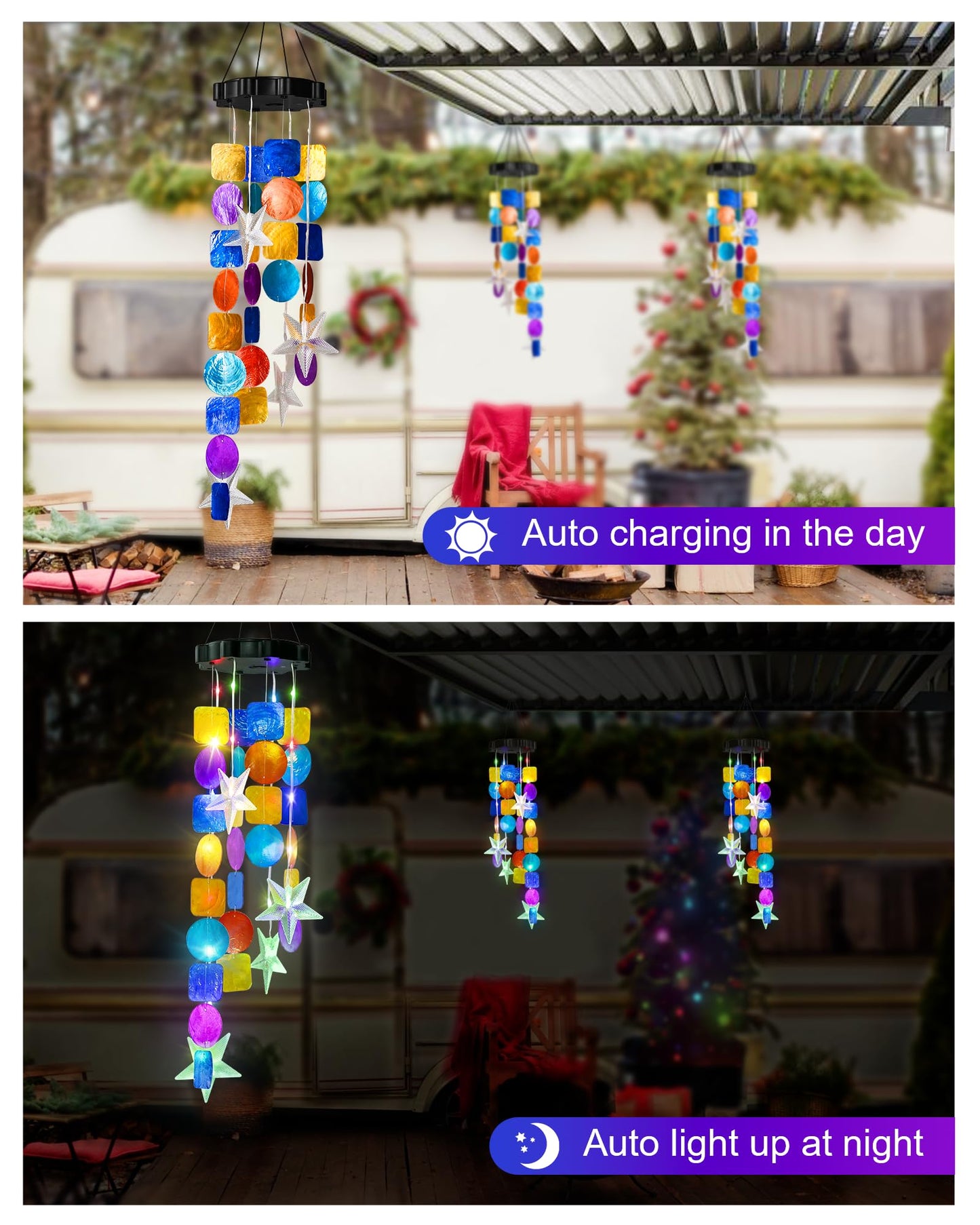 Solar Wind Chimes Decorative Lights for Outside,Shells Lights Gifts for Mom Grandma Women Wife Girls, Solar Hanging Lights for Holiday Garden Yard Window