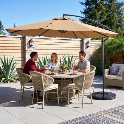 MAKE CHANGES 10FT Patio Umbrella, Cantilever Outdoor Umbrella with 360° Rotation & Tilt Adjustment, Offset Patio Umbrella with UV-Resistant Waterproof Canopy for Backyard, Pool, Garden, Khaki