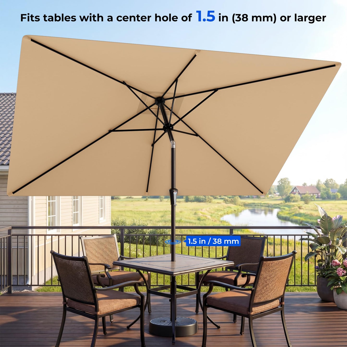HOMSHADE 6.6 x 10 ft Rectangular Patio Umbrella Rectangle Umbrella Outdoor Patio, Large Outdoor Umbrellas for Patio Table with Tilting and Sun UV Protection for Pool, Deck, Market, Backyard, Beige