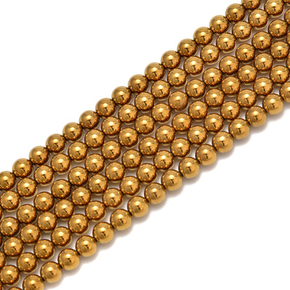 jodaying 10mm Gold Plated Hematite Smooth Round Natural Gematone Loose Beads for Jewelry Making DIY Findings 1 Strand 15"