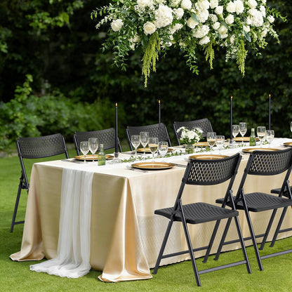 FurniEdge Black Folding Chairs 4-Pack, Breathable Plastic for Card Tables & Indoor Outdoor, Easy-Clean & Supports 400 Lbs