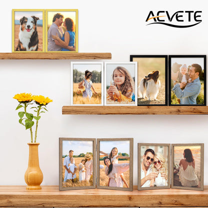 AEVETE 4x6 Picture Frames Double Hinged Wood Folding Photo Frames Vertical with Plexiglass Front