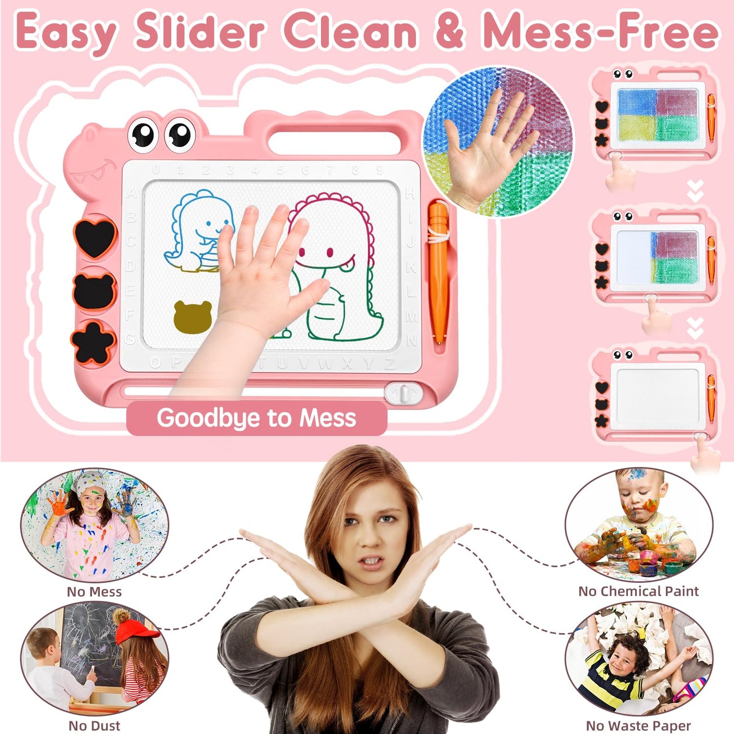 AiTuiTui Magnetic Drawing Board Toddler Toys Gift for Girls Boys, Color Sketch Writing Scribble Doodle Pad Travel Games, Educational Learning Kids Toys for Birthday or Easter (Pink)
