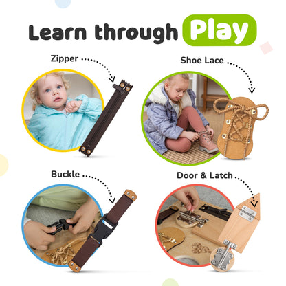 deMoca Sensory Busy Board for Toddlers, Premium Wooden Toddler Busy Board for 1 2 3 Year Old with 10 Educational Activities for Fine Motor Skills, Fidget Activity Toy for Travel