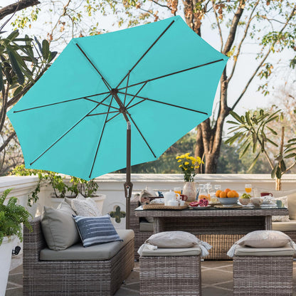 JEAREY 9FT Outdoor Patio Umbrella Outdoor Table Umbrella with Push Button Tilt and Crank, Market Umbrella 8 Sturdy Ribs UV Protection Waterproof for Garden, Deck, Backyard, Pool (Peacock Blue)