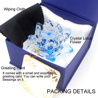 Sparkle Crystal Lotus Flower - 4'' Hue Reflection Clear Crystal Lotus for Feng Shui Home Decor Sun Catcher Ornaments or Paper Weight with Gift Box (100MM) Transparent Golden