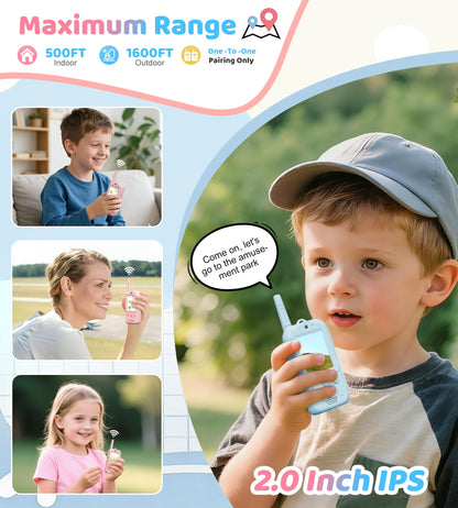 Dual Cameras Video Walkie Talkies for Kids, 2 Pack Rechargeable Kids Walkie Talkies Real-Time Video Chat, 2.0" Screen, Voice Intercom, Emoji, Photo, Music, Birthday Gifts for Boys Girls Age 3-9