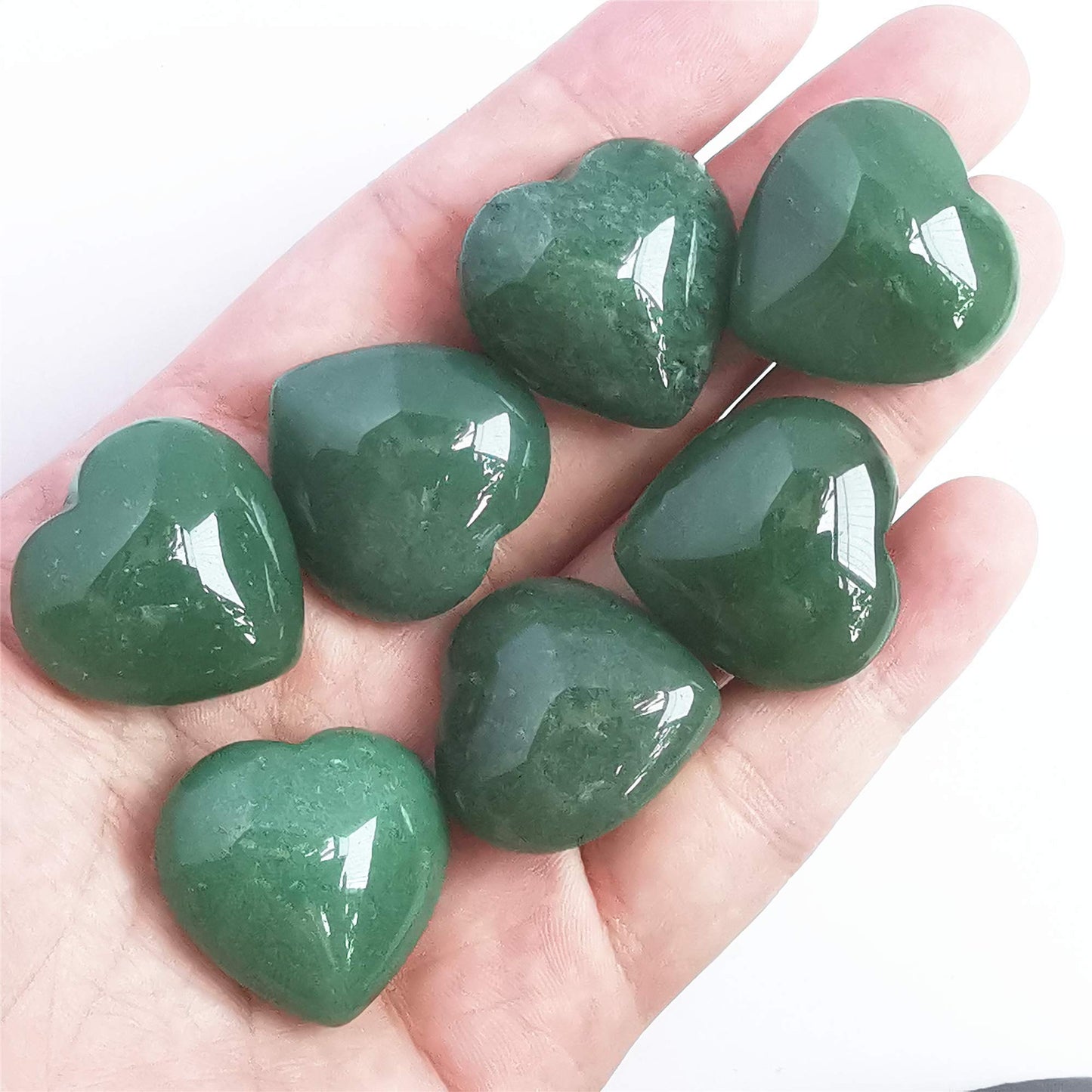 Bacatgem 3 Pcs Natural Green Aventurine Pocket Palm Thumb Healing Crystal Heart Love Worry Stones,1 inches Reiki Balancing Crystal and Healing Stones