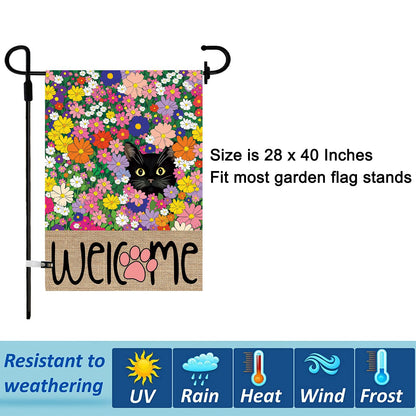 Seasonal Garden Flags Set of 11, Double Sided 28 x 40 Inch Black Cat House Flags, Large Flags for Outside, Spring Summer Easter Independence Day Outdoor Flags, Welcome Holiday Garden Flags for All Seasons