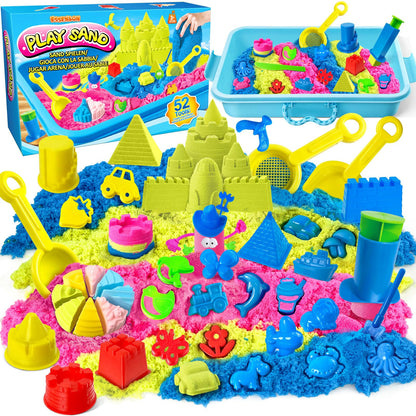 ESSENSON Sensory Bin - 52 PCS Play Sand Kit with 3lbs Magical Sand, Beach Toys Castle Molds Sand Molds, Sensory Toy Sandbox, Kids Gifts for Girls and Boys