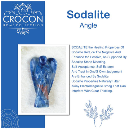 "Sodalite Gemstone Guardian Angel Healing Crystal, Hand Carved Pocket Angel Figurine Crystals for Positive Energy, Handmade Mini Statue for Love, Peace & Healing, Natural Gemstone Healing Figurine"