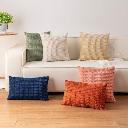 Aegero Pack of 2 Corduroy Decorative Throw Pillow Covers 18x18 Inch Soft Striped Pillow Covers Modern Farmhouse Home Decor for Sofa Living Room Couch Bed(Cream White)