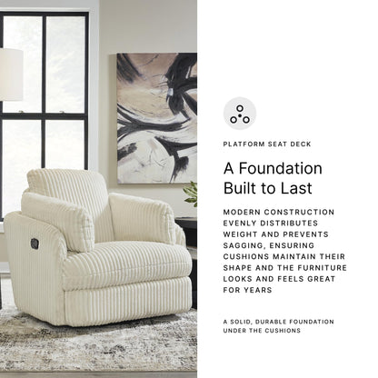 Signature Design by Ashley Tie-Breaker Cozy Contemporary Manual Press-Back Swivel Glider Rocker Recliner with 2 Bolster Pillows and Hidden Storage, White