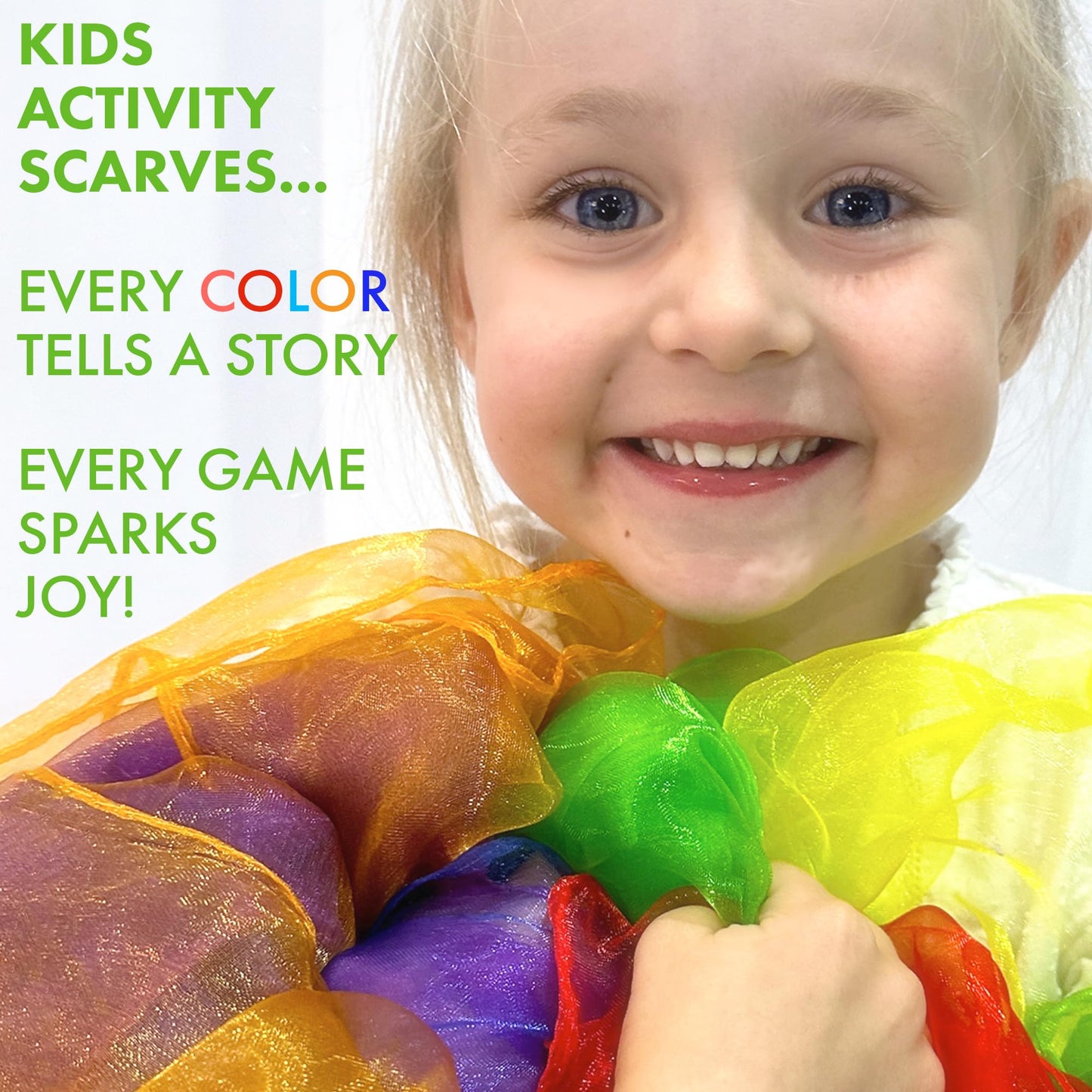 Covelico Play Scarves for Kids (14 Pack) – Montessori-Inspired Sensory Dance Scarves for Toddlers & Preschool, 7 Pairs of Music & Movement Props for Classroom, Daycare & PE, Waldorf Gross Motor Toys