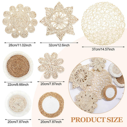 Beeveer 7 Pcs Boho Wall Baskets Decor Hanging Rustic Rattan Wicker Wall Baskets Round Wall Art for Farmhouse Living Rooms Bedrooms Kitchen Decorations