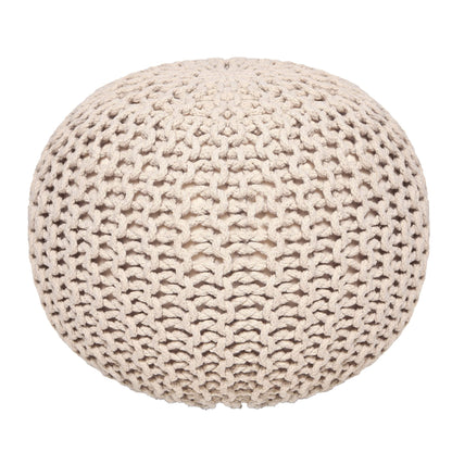 REDEARTH · Round Pouf Ottoman - Cable Knitted Boho Poof - Home Décor Cord Pouffe Handmade Circular Footrest for Living Room - Bedroom - Kids Bedroom - 100% Cotton Pouf (18" x 18" x 14") - Ivory