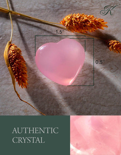 KALIFANO Rose Quartz Heart - Worry Stone with Healing & Calming Effects - AAA Grade High Energy Cuarzo Rosa Carving with Information Card - Reiki Crystal Used for Friendship and Love (Family Owned)