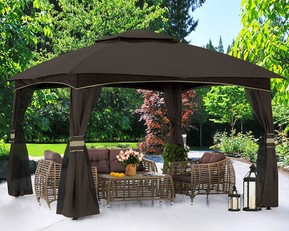 ABCCANOPY 10x12 Outdoor Gazebo - Patio Gazebo with Mosquito Netting, Outdoor Canopies for Shade and Rain for Lawn, Garden, Backyard & Deck (Brown)