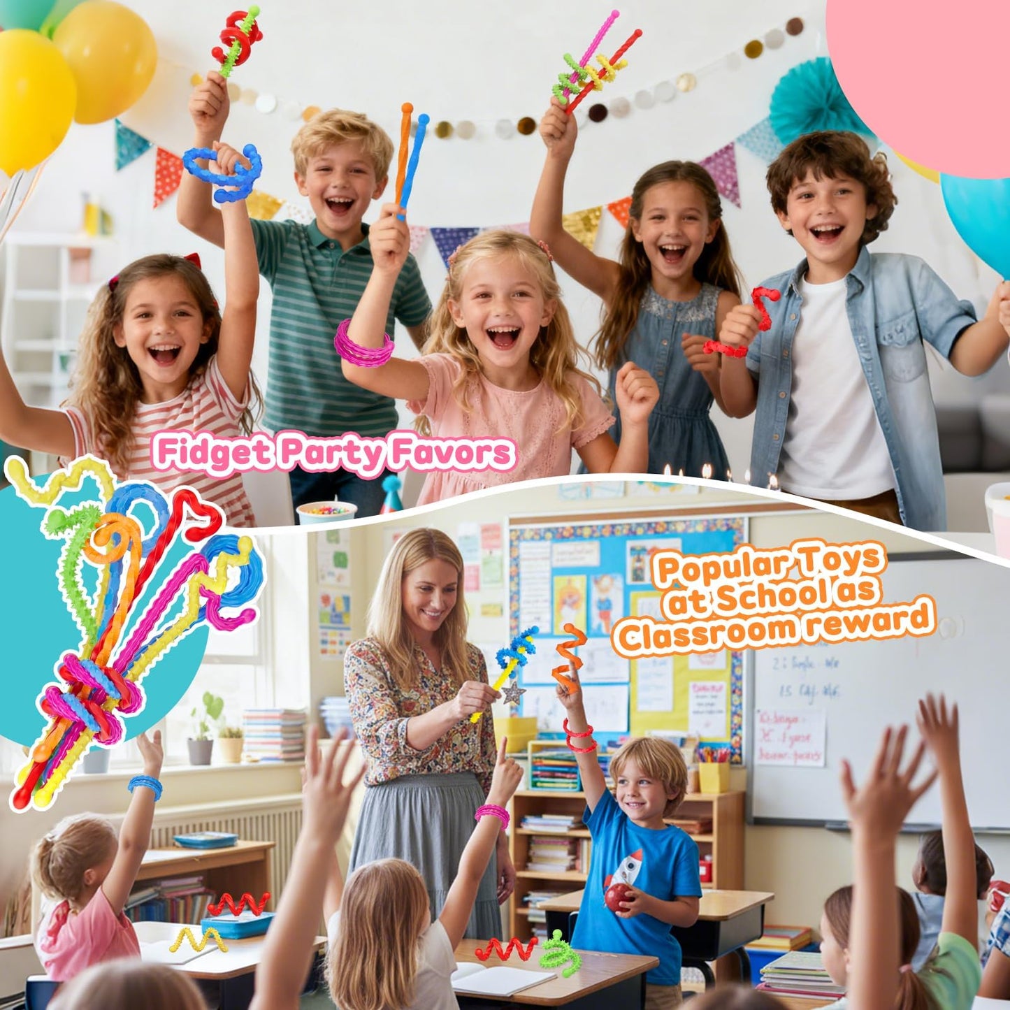 12 Pcs Fidget Toys Sensory Sticks for Kids Adults, Silicone Textured Fidget Stick for Stress Anxiety Autistic ADHD, Easter Basket Stuffers for Kids Classroom, Quiet Fidgets for Calm Down Travel
