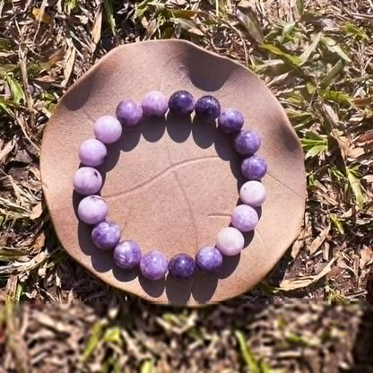 10mm Lepidolite Crystal Bracelet for Women Men | Natural Adjustable Handmade Lithium Purple Crystal Jewelry | Anxiety Relief & Stress - Emotional Balance | Fit for 7-8 inch Wrist