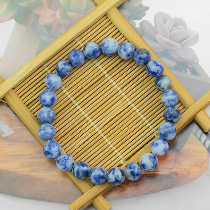 Clearain Natural Gemstones Bracelet 8mm Chakra Round Beads Energy Power Crystal Reiki Healing Elastic Stretch 7 Inch for Women Men Unisex（Blue Dot）