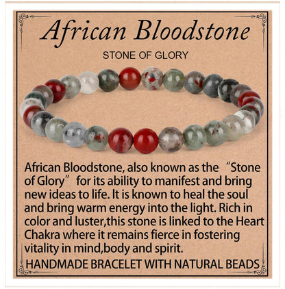 QOGIR African Bloodstone Bracelet - Stone of Glory Bracelet for Men Women - Handmade Natural Gem Stone Beaded Stretch Elastic Healing Bracelets 6mm