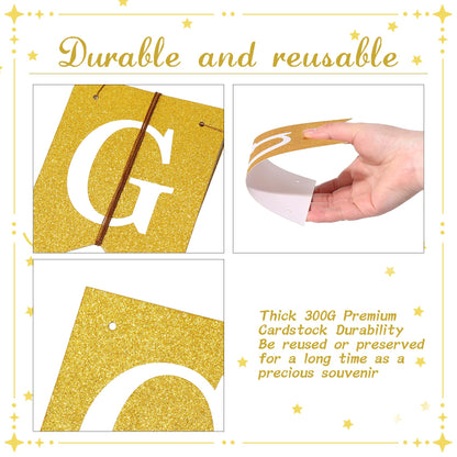 Pre-Strung Congrats Grad Banner - Glitter Graduation Party Decorations 2026, Large No DIY Class of 2026 Sign for High School College Masters Nursing Party Supplies, Sturdy Swallowtail Bunting (Golden )
