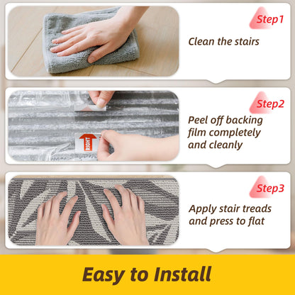 JSEI Stair Treads for Wooden Steps with 3D Leaf Pattern, 14 Pack 9" X 28" Carpet Stair Treads Non-Slip Indoor with TPE Backing, Machine Washable Stair Runners for Kids Elders and Pets, Grey